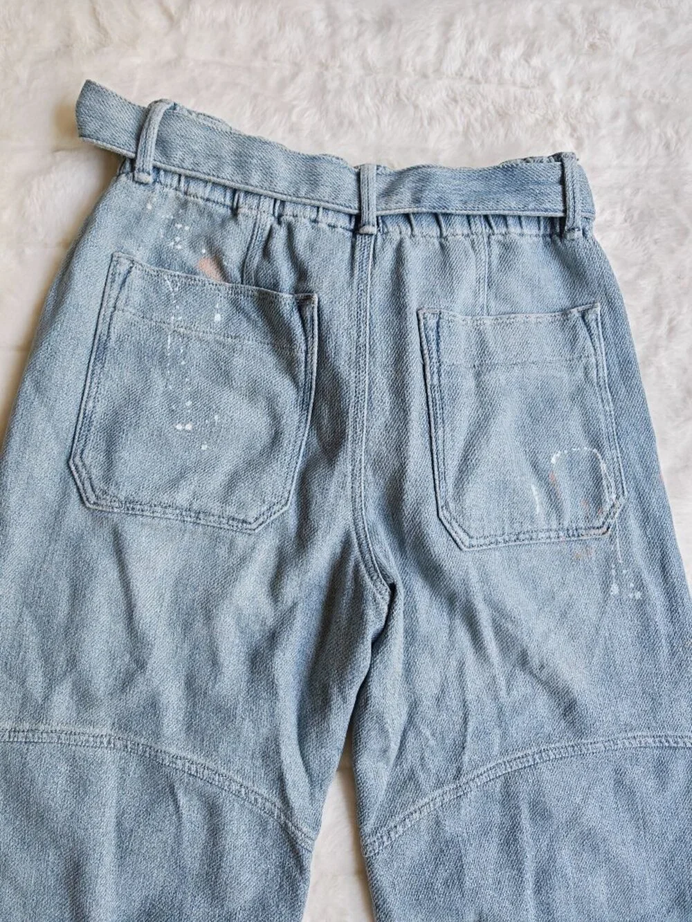 Free People We The Free Pavement Artist Slouchy Cropped Jeans XS Light Wash Belt